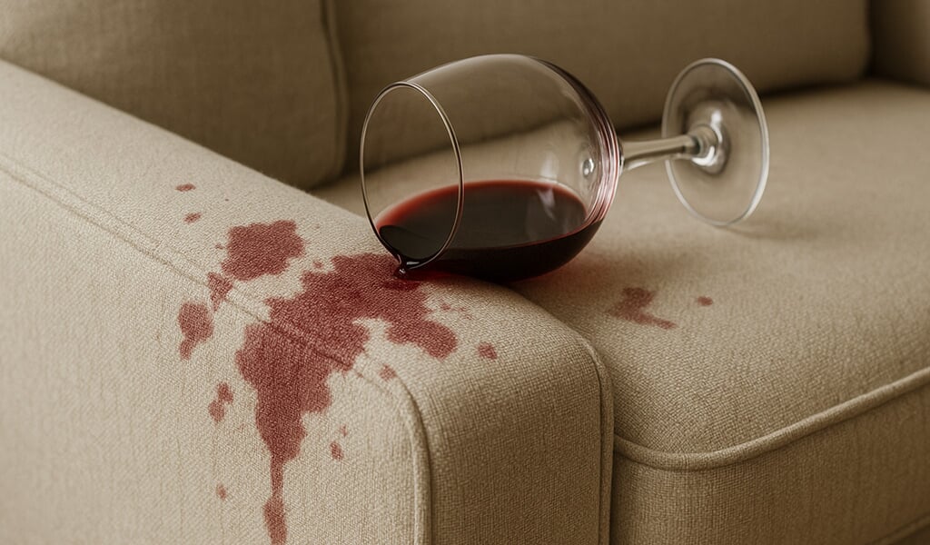 Tache de vin rouge sur canapé